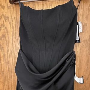 Betsy & Adam Strapless Black Gown